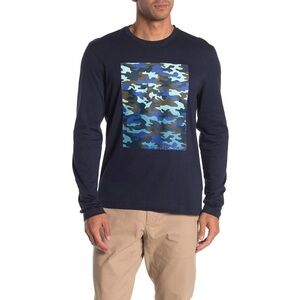 Michael Kors Camouflage Print Long Sleeve T-Shirt Midnight Blue Medium NWT